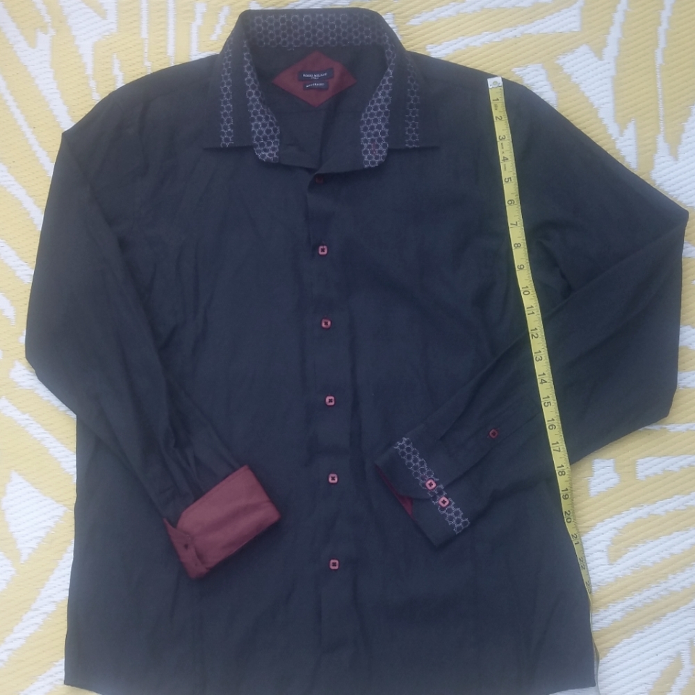 Rosso Milano Italy Men's size L black red button down dress shirt